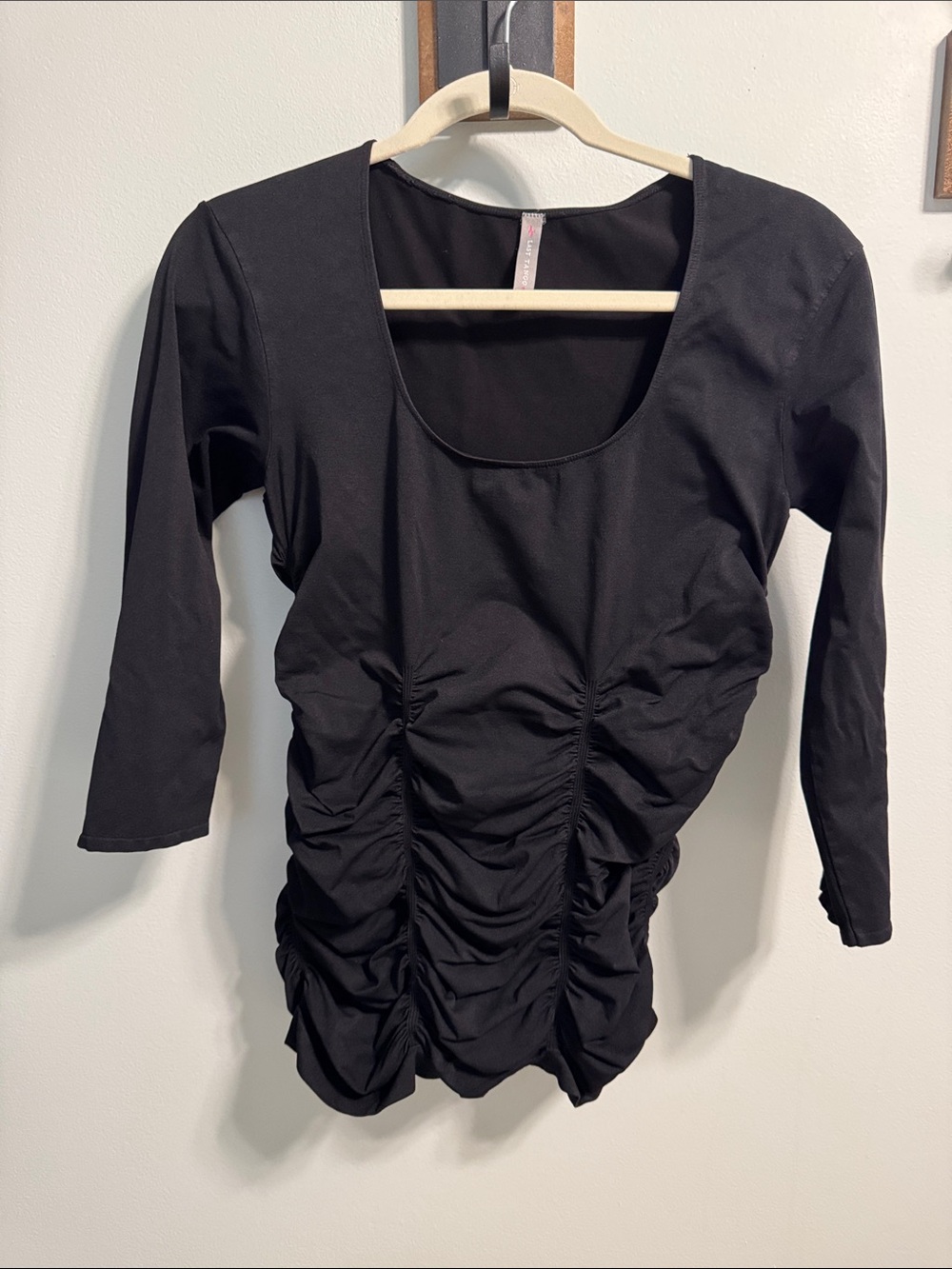 Last Tango Black Ruched Scoop Neck Long Sleeve Top